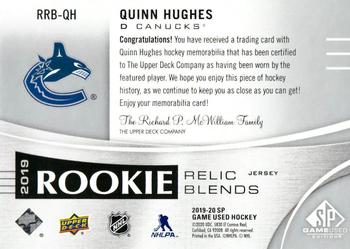 2019-20 SP Game Used - 2019 Rookie Relic Blends #RRB-QH Quinn Hughes Back