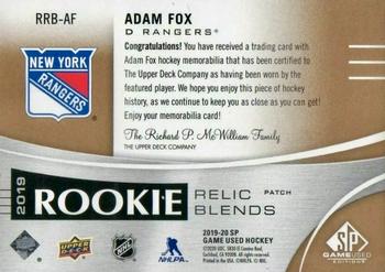 2019-20 SP Game Used - 2019 Rookie Relic Blends Patch #RRB-AF Adam Fox Back