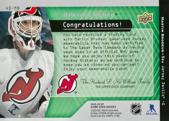 2019-20 SP Game Used - A Piece of History 40 Win Season Club #40-MB Martin Brodeur Back