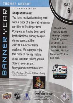 2019-20 SP Game Used - Banner Year 2019 NHL All-Star Jumbo Relics #BAS-6 Thomas Chabot Back