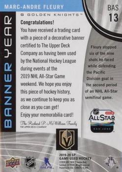 2019-20 SP Game Used - Banner Year 2019 NHL All-Star Jumbo Relics #BAS-13 Marc-Andre Fleury Back