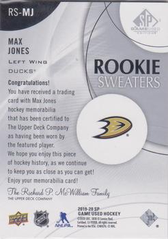 2019-20 SP Game Used - Rookie Sweaters #RS-MJ Max Jones Back