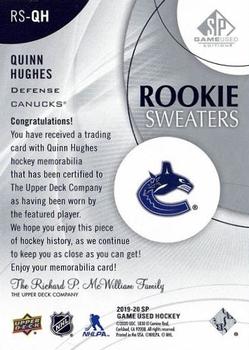 2019-20 SP Game Used - Rookie Sweaters #RS-QH Quinn Hughes Back