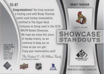 2019-20 SP Game Used - Showcase Standouts Jersey #SS-BT Brady Tkachuk Back