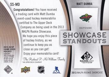 2019-20 SP Game Used - Showcase Standouts Patch #SS-MD Matt Dumba Back