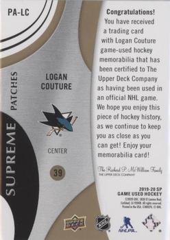 2019-20 SP Game Used - Supreme Jumbo Relics #PA-LC Logan Couture Back