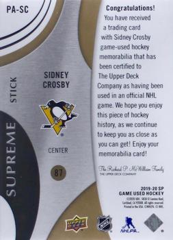2019-20 SP Game Used - Supreme Jumbo Relics #PA-SC Sidney Crosby Back