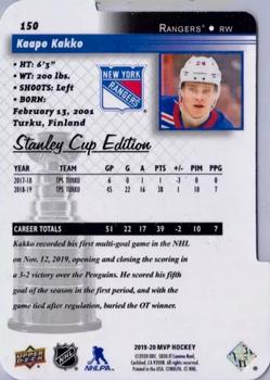 2019-20 Upper Deck - MVP Stanley Cup Edition Colors & Contours Update #150 Kaapo Kakko Back