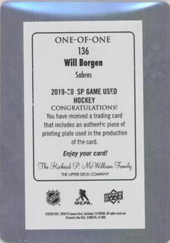 2019-20 SP Game Used - Printing Plates Cyan #136 William Borgen Back