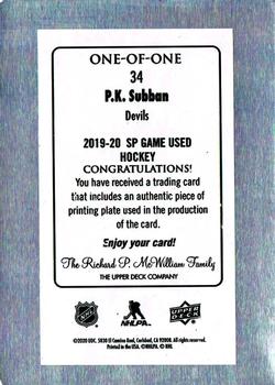 2019-20 SP Game Used - Printing Plates Yellow #34 P.K. Subban Back