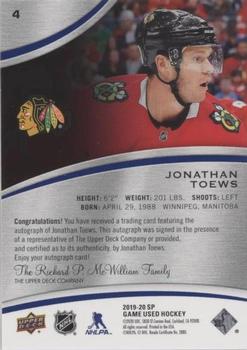 2019-20 SP Game Used - Blue Autographs #4 Jonathan Toews Back