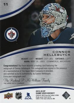 2019-20 SP Game Used - Blue Autographs #11 Connor Hellebuyck Back