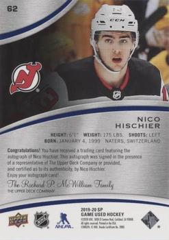 2019-20 SP Game Used - Blue Autographs #62 Nico Hischier Back