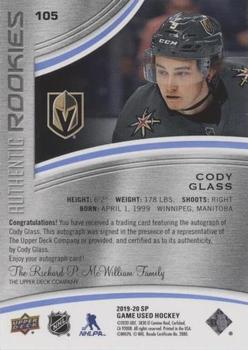 2019-20 SP Game Used - Blue Autographs #105 Cody Glass Back