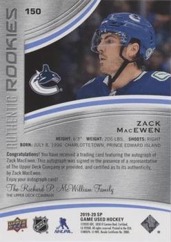 2019-20 SP Game Used - Blue Autographs #150 Zack MacEwen Back