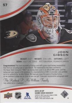2019-20 SP Game Used - Red Autograph Jersey #57 John Gibson Back