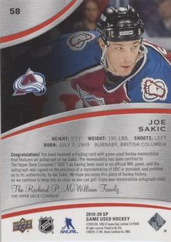 2019-20 SP Game Used - Red Autograph Jersey #58 Joe Sakic Back