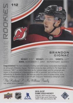 2019-20 SP Game Used - Red Autograph Jersey #112 Brandon Gignac Back