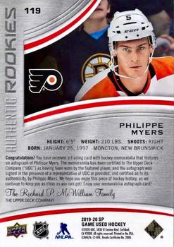 2019-20 SP Game Used - Red Autograph Jersey #119 Philippe Myers Back