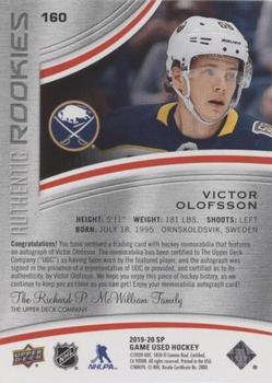 2019-20 SP Game Used - Red Autograph Jersey #160 Victor Olofsson Back