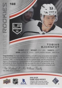 2019-20 SP Game Used - Red Autograph Jersey #168 Tobias Bjornfot Back