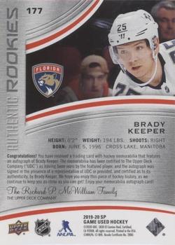 2019-20 SP Game Used - Red Autograph Jersey #177 Brady Keeper Back