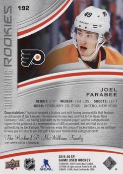 2019-20 SP Game Used - Red Autograph Jersey #192 Joel Farabee Back