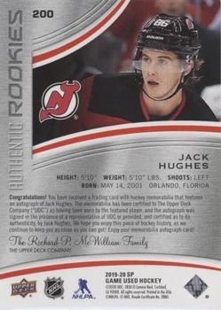 2019-20 SP Game Used - Red Autograph Jersey #200 Jack Hughes Back
