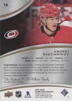 2019-20 SP Game Used - Gold Jersey Relics #18 Andrei Svechnikov Back