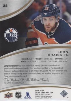 2019-20 SP Game Used - Gold Jersey Relics #28 Leon Draisaitl Back