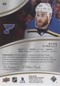 2019-20 SP Game Used - Gold Jersey Relics #40 Ryan O'Reilly Back