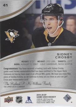 2019-20 SP Game Used - Gold Jersey Relics #41 Sidney Crosby Back