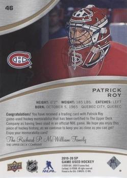 2019-20 SP Game Used - Gold Jersey Relics #46 Patrick Roy Back