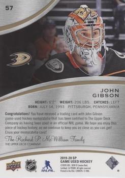 2019-20 SP Game Used - Gold Jersey Relics #57 John Gibson Back