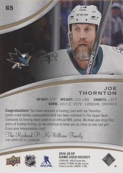 2019-20 SP Game Used - Gold Jersey Relics #65 Joe Thornton Back