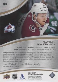 2019-20 SP Game Used - Gold Jersey Relics #94 Nathan MacKinnon Back