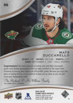 2019-20 SP Game Used - Gold Jersey Relics #96 Mats Zuccarello Back