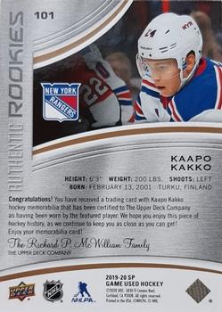 2019-20 SP Game Used - Gold Jersey Relics #101 Kaapo Kakko Back