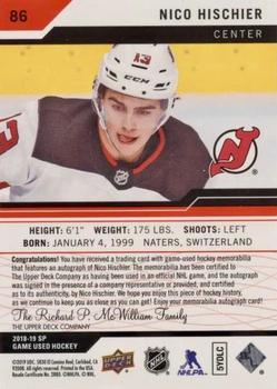 2019-20 SP Game Used - 2018-19 SP Game Used Update #86 Nico Hischier Back