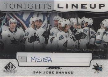 2019-20 SP Game Used - Tonight's Lineup #TL-SJS Timo Meier Front