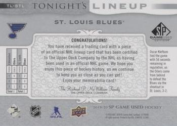 2019-20 SP Game Used - Tonight's Lineup #TL-STL Jake Allen Back
