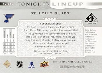 2019-20 SP Game Used - Tonight's Lineup #TL-STL Robert Thomas Back