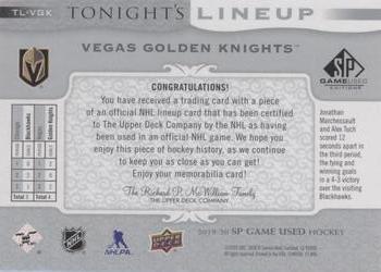 2019-20 SP Game Used - Tonight's Lineup #TL-VGK William Carrier Back