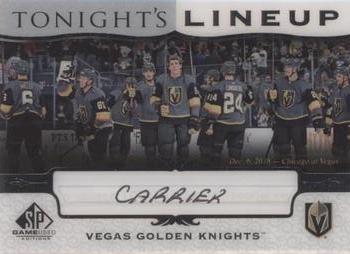 2019-20 SP Game Used - Tonight's Lineup #TL-VGK William Carrier Front