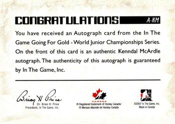 2007 In The Game Going For Gold - Autographs #13 Kenndal McArdle Back