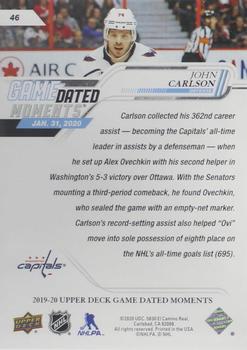 2019-20 Upper Deck Game Dated Moments #46 John Carlson Back