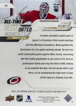 2019-20 Upper Deck Game Dated Moments #74 Cam Ward Back