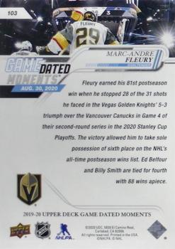 2019-20 Upper Deck Game Dated Moments #103 Marc-Andre Fleury Back