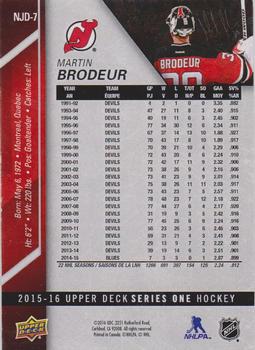 2015-16 Upper Deck New Jersey Devils SGA #NJD-7 Martin Brodeur Back