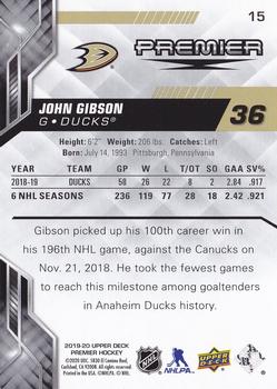 2019-20 Upper Deck Premier #15 John Gibson Back